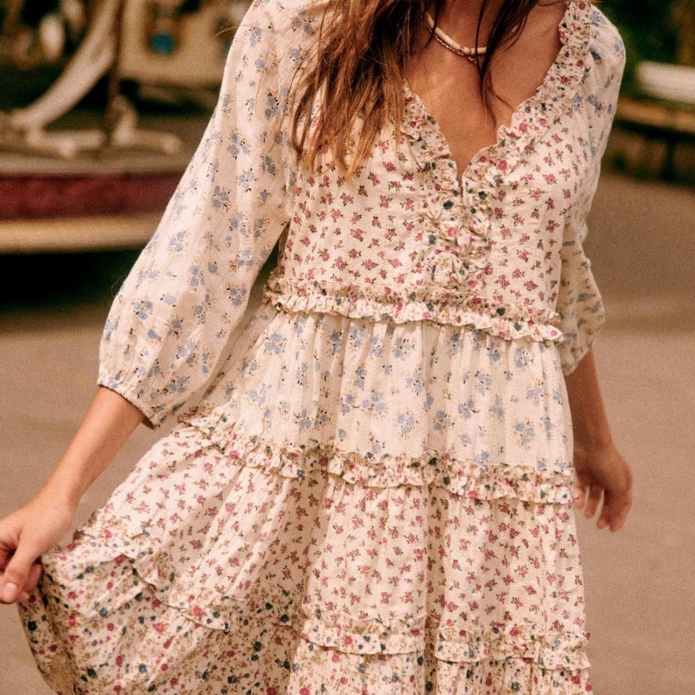NWT Sezane Vivi Floral Patchwork Mini Dress Sz 10 Babydoll Ruffle Dainty RARE
